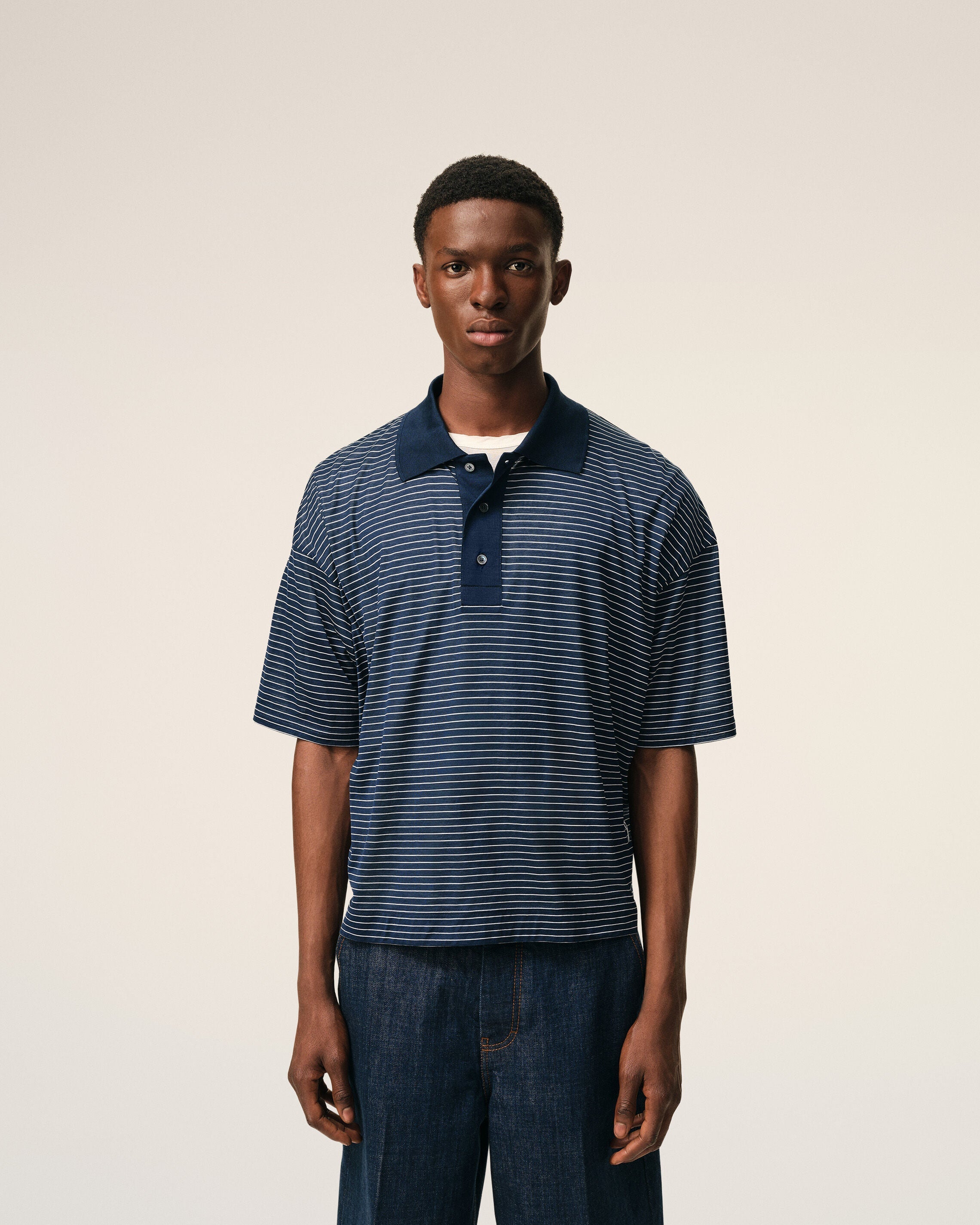 Blue Cotton Striped Ami De Coeur Polo