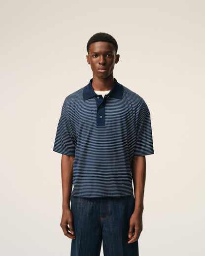 Blue Cotton Striped Ami De Coeur Polo