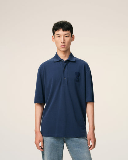 Blue Cotton Ami De Coeur Knitted Patch Polo