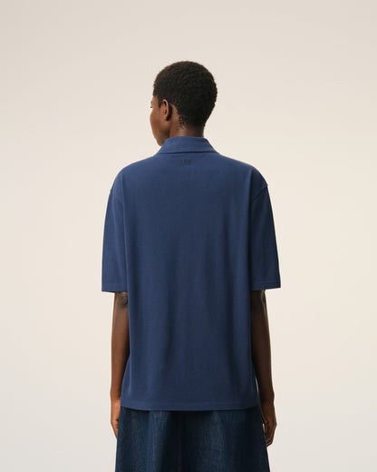 Blue Cotton Ami De Coeur Knitted Patch Polo