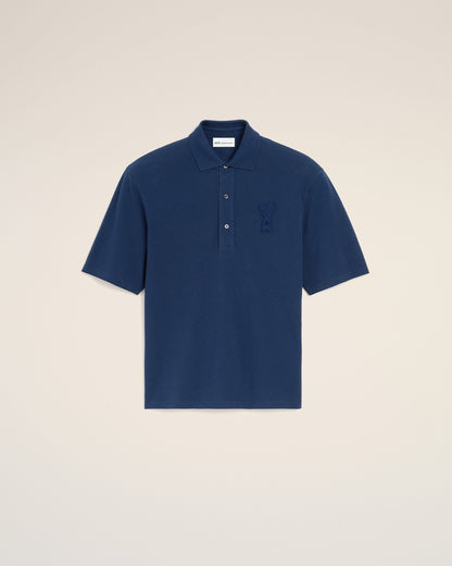Blue Cotton Ami De Coeur Knitted Patch Polo