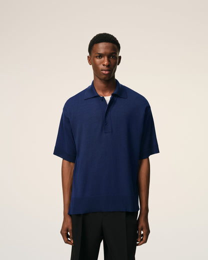 Blue Thin Wool Short Sleeves Ami De Coeur Polo