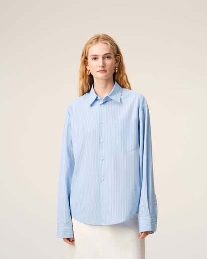 Blue Cotton Long Sleeve Ami De Coeur Boxy Shirt