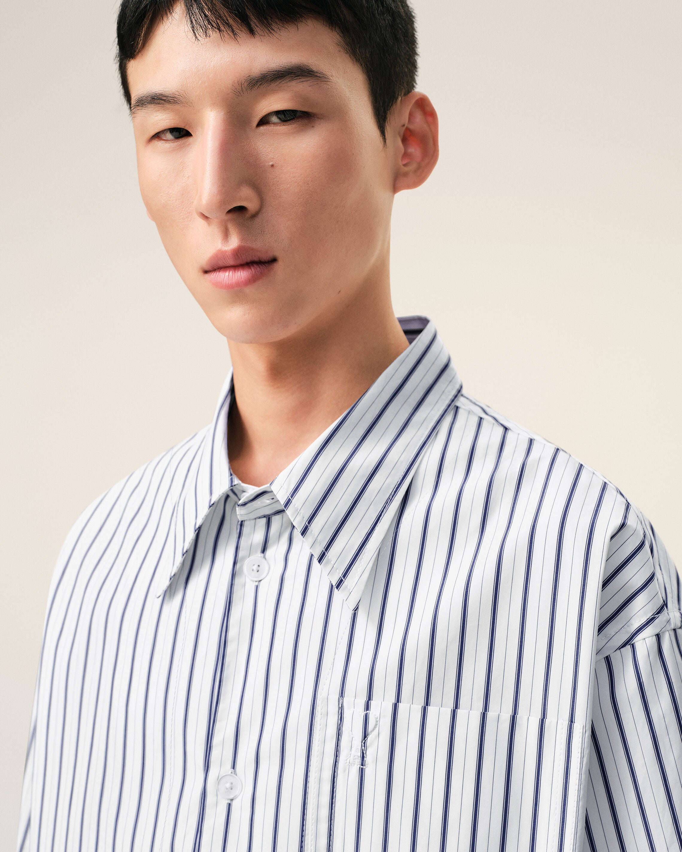 White Striped Cotton Short Sleeve Ami De Coeur Wide Shirt