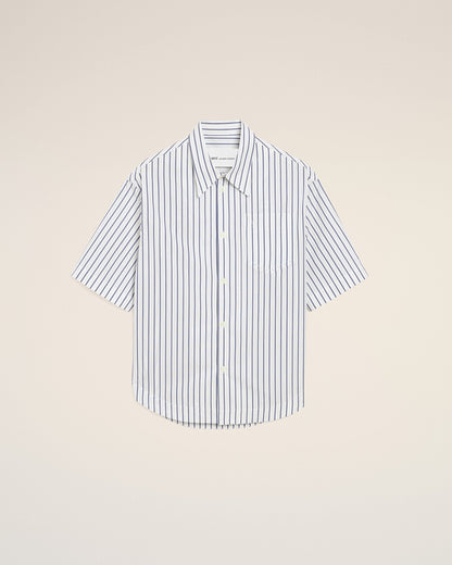 White Striped Cotton Short Sleeve Ami De Coeur Wide Shirt