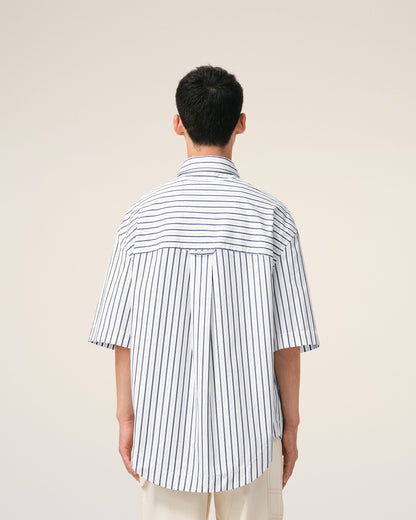 White Striped Cotton Short Sleeve Ami De Coeur Wide Shirt