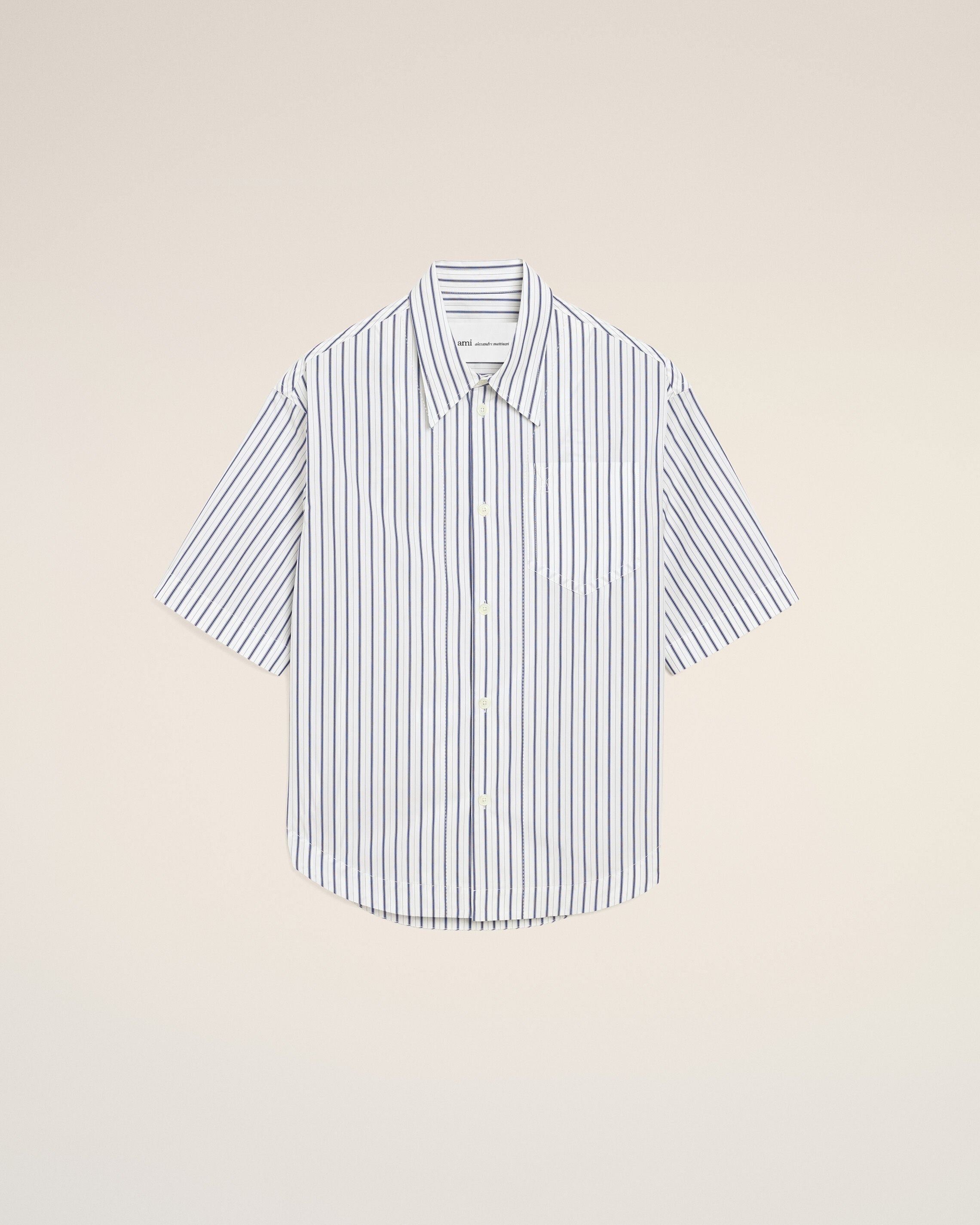 White Striped Cotton Short Sleeve Ami De Coeur Wide Shirt
