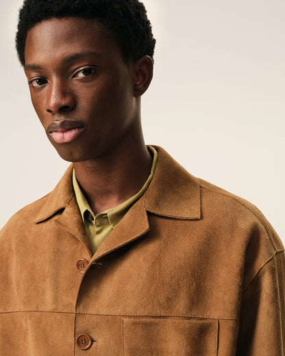 AmiParis Brown Goat Leather Buttoned Overshirt