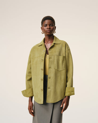 AmiParis Green Goat Leather Buttoned Overshirt