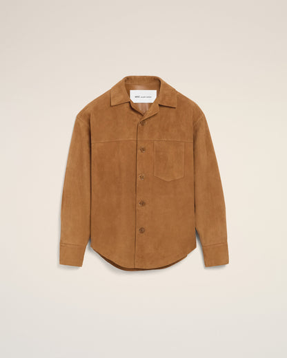 AmiParis Brown Goat Leather Buttoned Overshirt