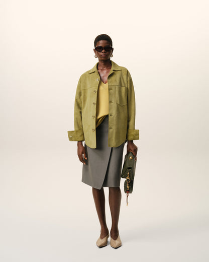 AmiParis Green Goat Leather Buttoned Overshirt