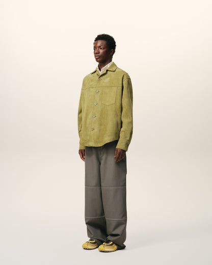 AmiParis Green Goat Leather Buttoned Overshirt