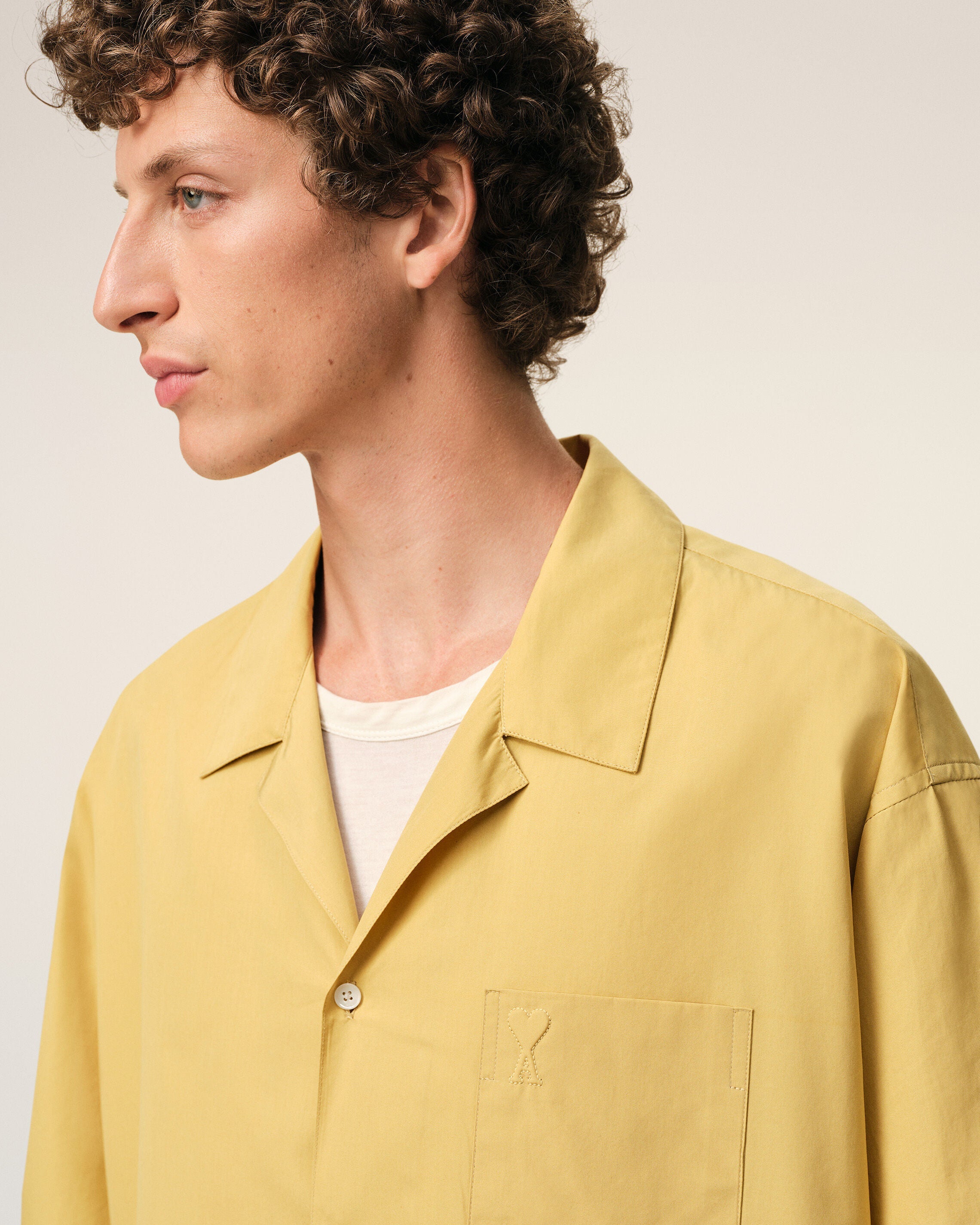 AmiParis Yellow Cotton Short Sleeve Camp Collar Boxy Shirt