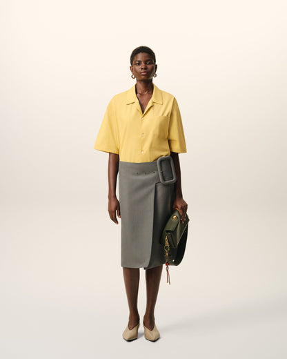 AmiParis Yellow Cotton Short Sleeve Camp Collar Boxy Shirt