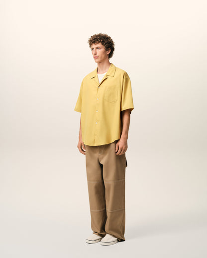 AmiParis Yellow Cotton Short Sleeve Camp Collar Boxy Shirt