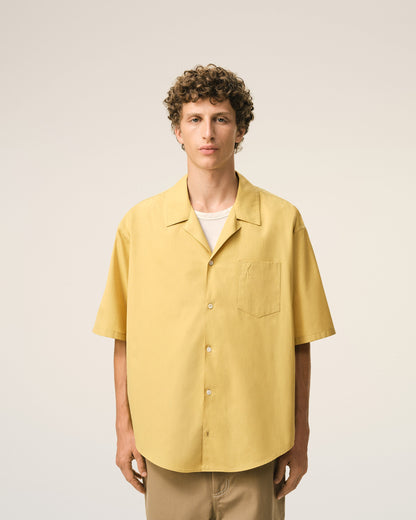 AmiParis Yellow Cotton Short Sleeve Camp Collar Boxy Shirt