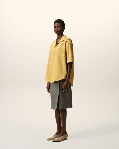 AmiParis Yellow Cotton Short Sleeve Camp Collar Boxy Shirt