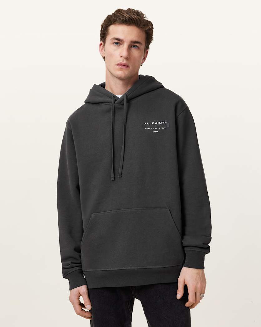 AllSaints Redact Pullover Embroidered Logo Hoodie Forest Green