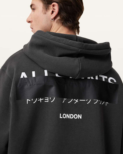 AllSaints Redact Pullover Embroidered Logo Hoodie Forest Green