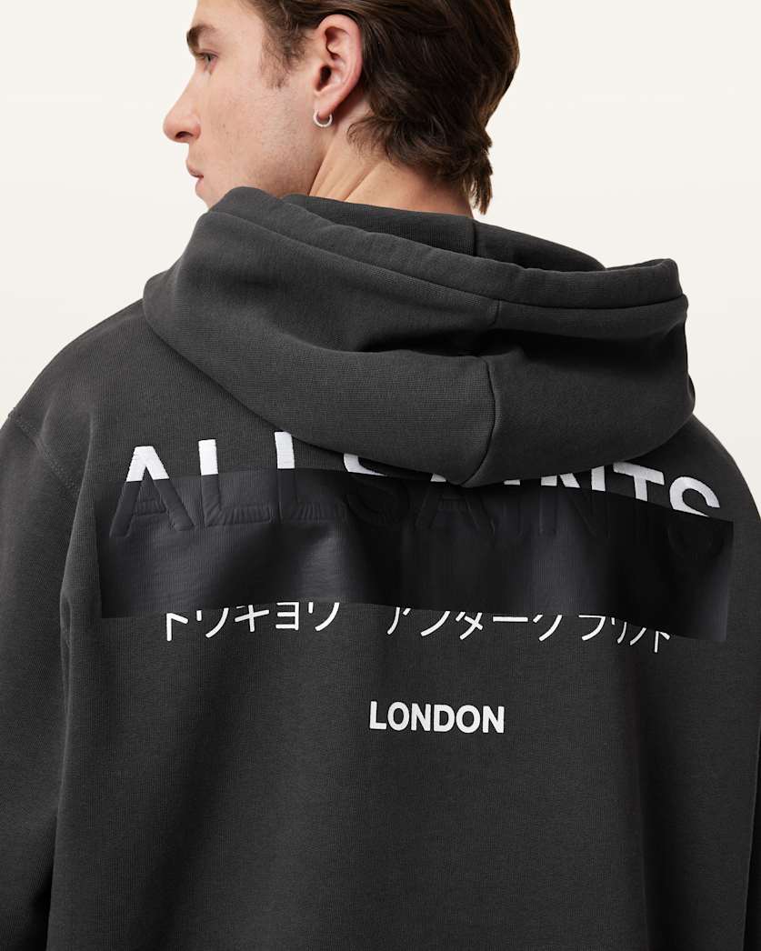 AllSaints Redact Pullover Embroidered Logo Hoodie Forest Green