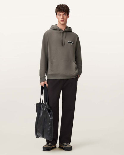 AllSaints Redact Pullover Embroidered Logo Hoodie Forest Green