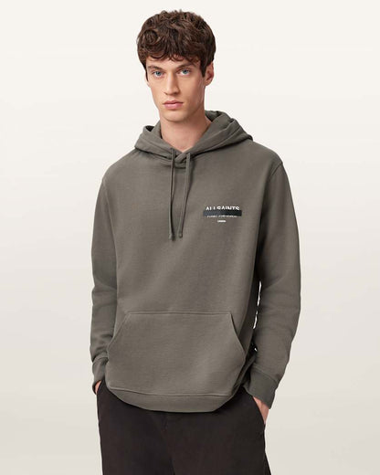 AllSaints Redact Pullover Embroidered Logo Hoodie Forest Green