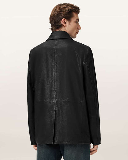 AllSaints Toulouse Single Breasted Leather Coat Black