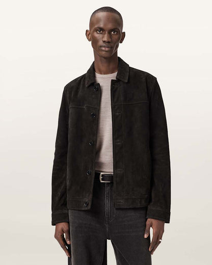 AllSaints Nates Suede Slim Fit Jacket Tanner Black