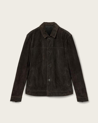 AllSaints Nates Suede Slim Fit Jacket Tanner Black