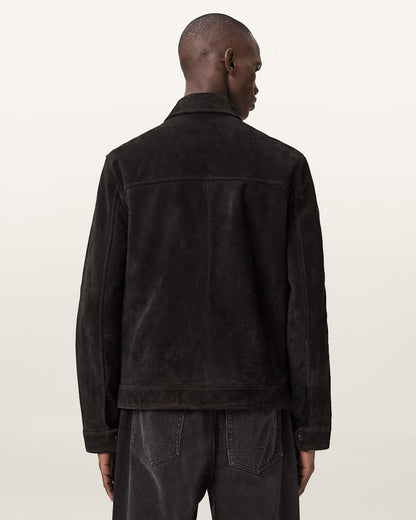 AllSaints Nates Suede Slim Fit Jacket Tanner Black