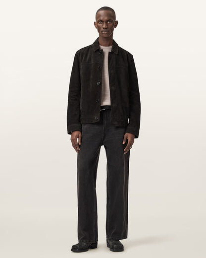 AllSaints Nates Suede Slim Fit Jacket Tanner Black