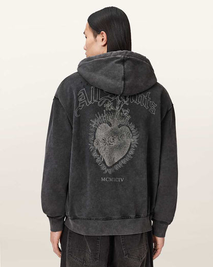 AllSaints Sabbath Embellished Cropped Hoodie Washed Black