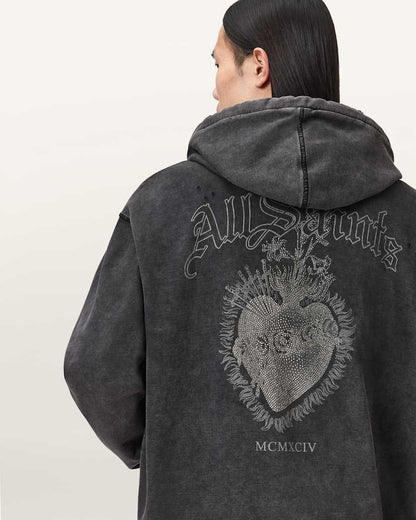 AllSaints Sabbath Embellished Cropped Hoodie Washed Black