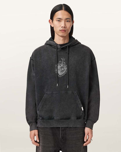 AllSaints Sabbath Embellished Cropped Hoodie Washed Black