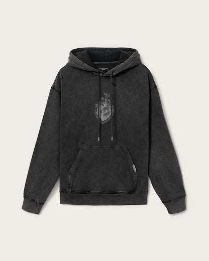 AllSaints Sabbath Embellished Cropped Hoodie Washed Black