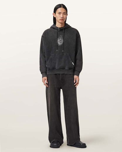 AllSaints Sabbath Embellished Cropped Hoodie Washed Black