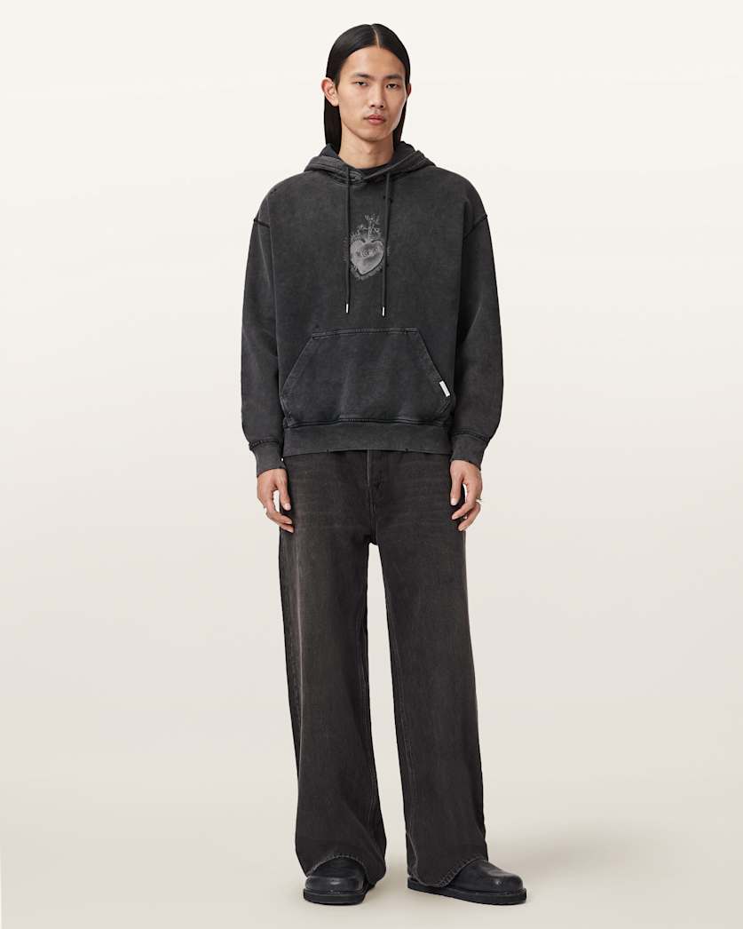 AllSaints Sabbath Embellished Cropped Hoodie Washed Black