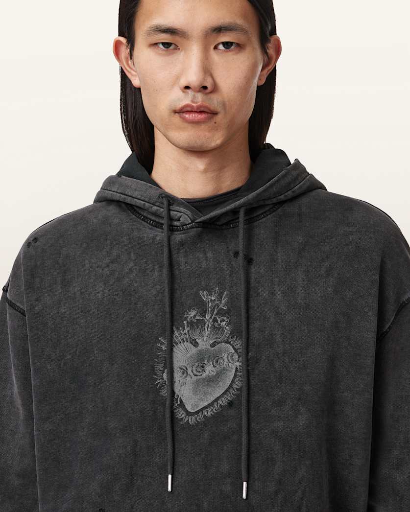 AllSaints Sabbath Embellished Cropped Hoodie Washed Black