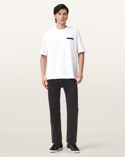 AllSaints Redact Oversized Embroidered Logo T Shirt Waved Blue