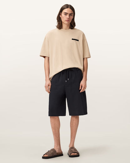 AllSaints Redact Oversized Embroidered Logo T Shirt Waved Blue