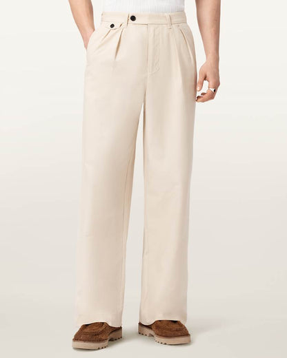 AllSaints Conway Wide Leg Pleated Pants Sandshell Taupe