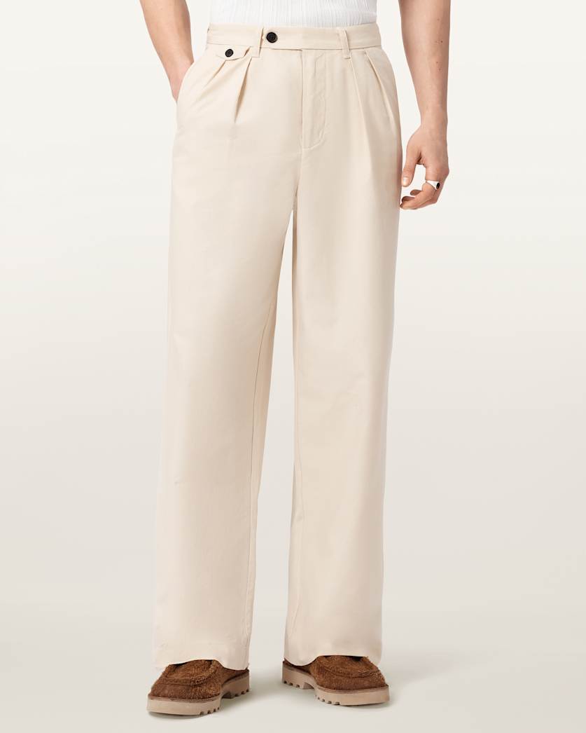 AllSaints Conway Wide Leg Pleated Pants Sandshell Taupe