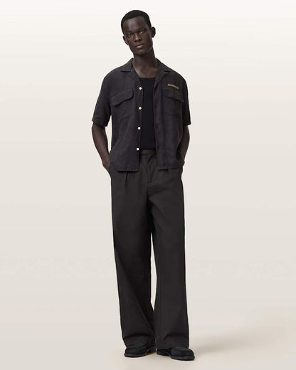 AllSaints Conway Wide Leg Pleated Pants Sandshell Taupe