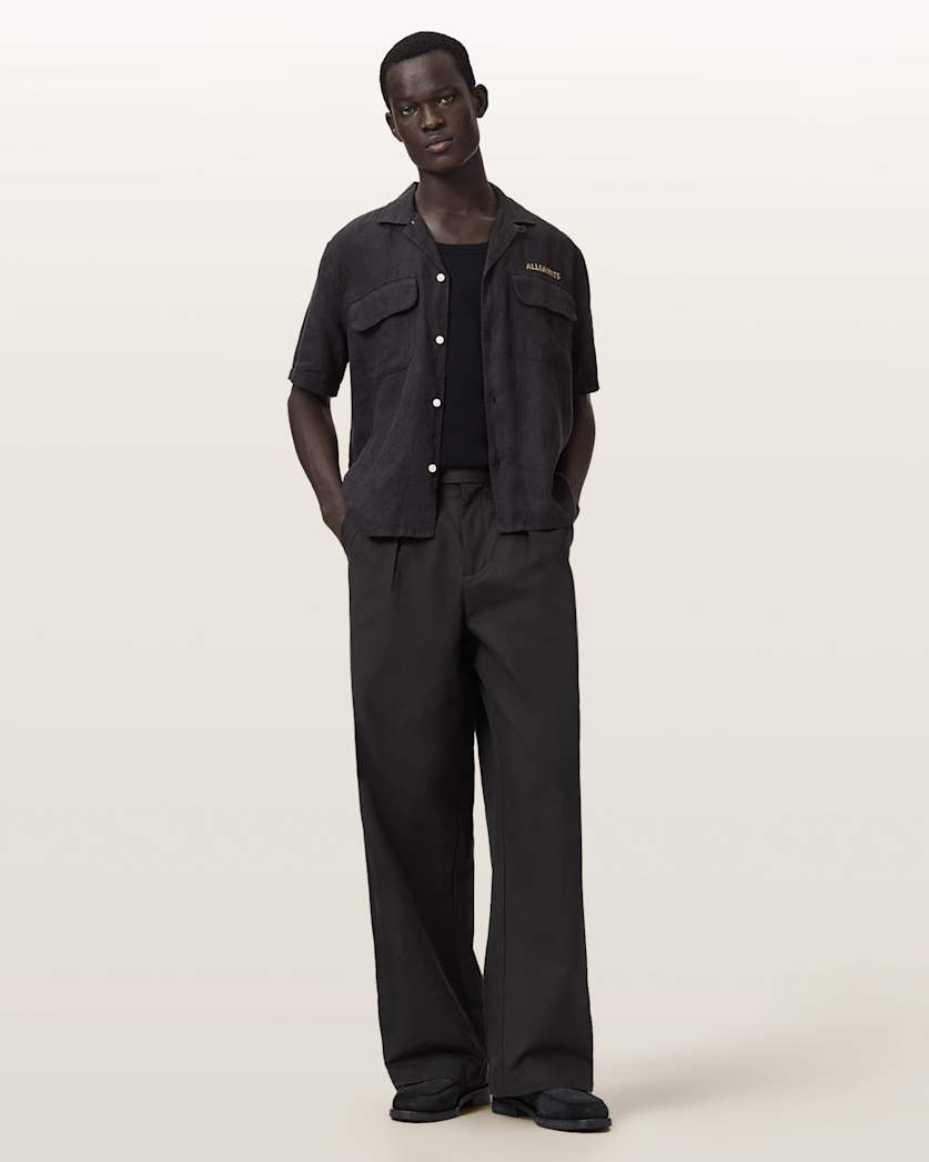 AllSaints Conway Wide Leg Pleated Pants Sandshell Taupe