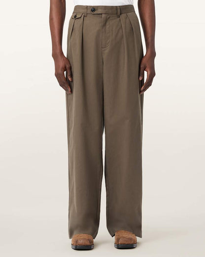 AllSaints Conway Wide Leg Pleated Pants Sandshell Taupe