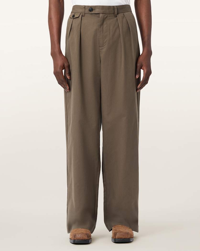 AllSaints Conway Wide Leg Pleated Pants Sandshell Taupe