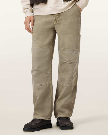 AllSaints Mullen Carpenter Wide Fit Denim Jeans Light Ash Green