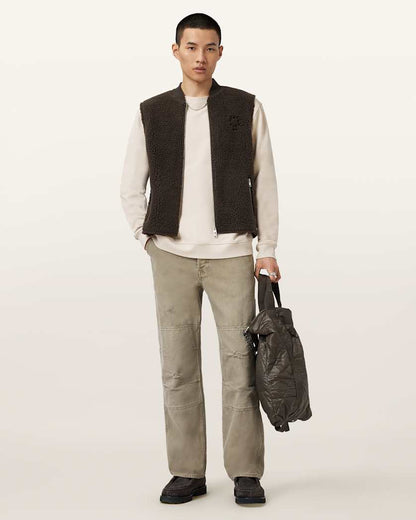 AllSaints Mullen Carpenter Wide Fit Denim Jeans Light Ash Green