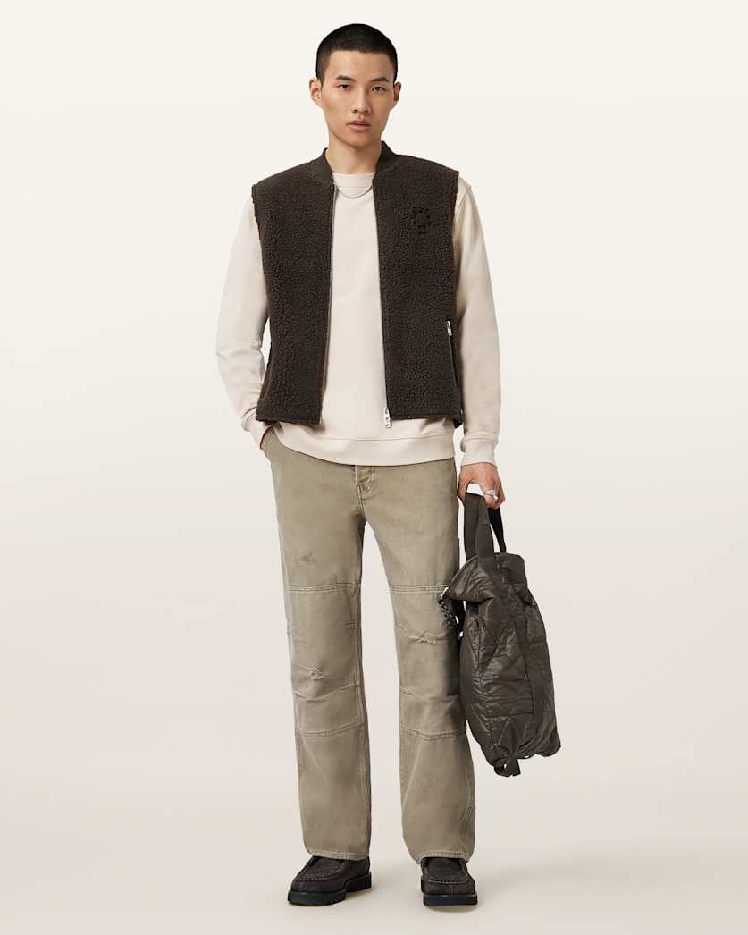 AllSaints Mullen Carpenter Wide Fit Denim Jeans Light Ash Green