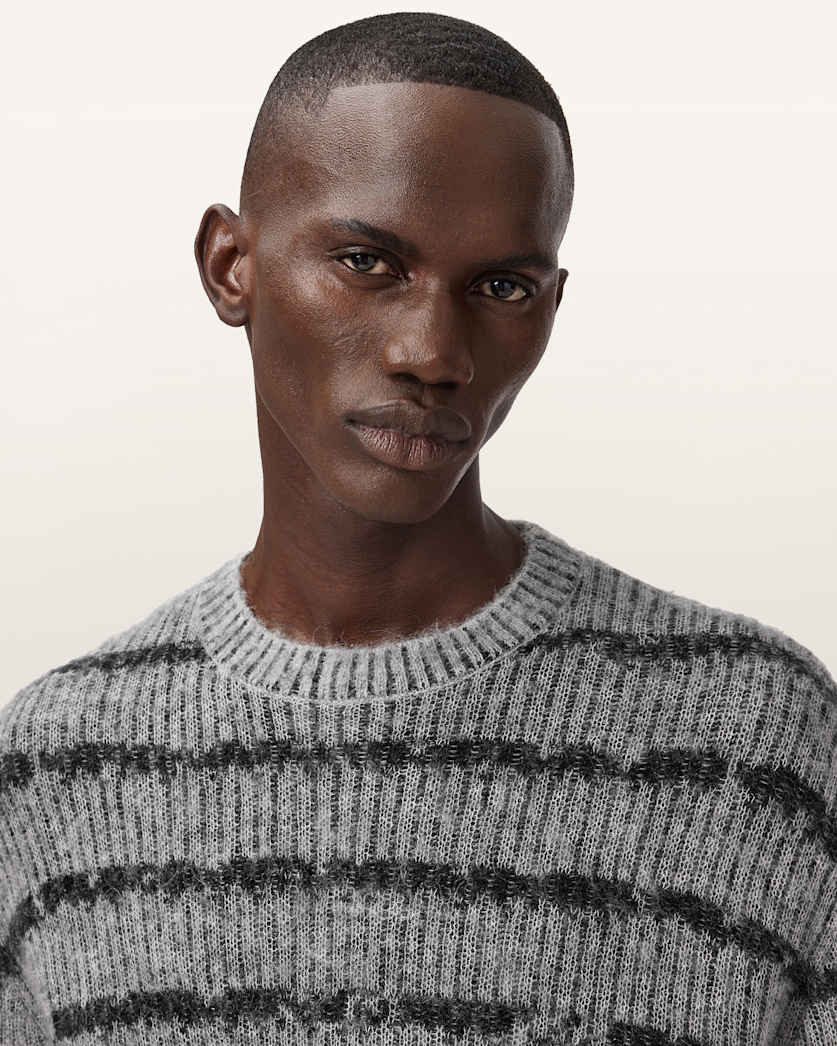 AllSaints Dissolved Crew Neck Striped Sweater Grey/Black